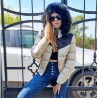 Дамско пухено яке с качулка, City Angels Jeans, Бежово, 6825
